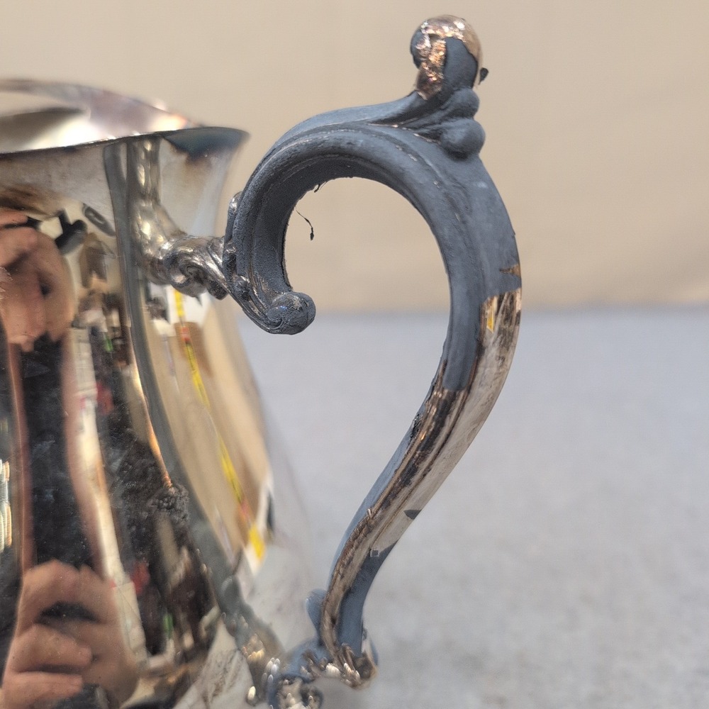 Vintage Silver Plated Water Pitcher Ornate Scroll Handle Pedestal Base Jug - Picture 3 of 6